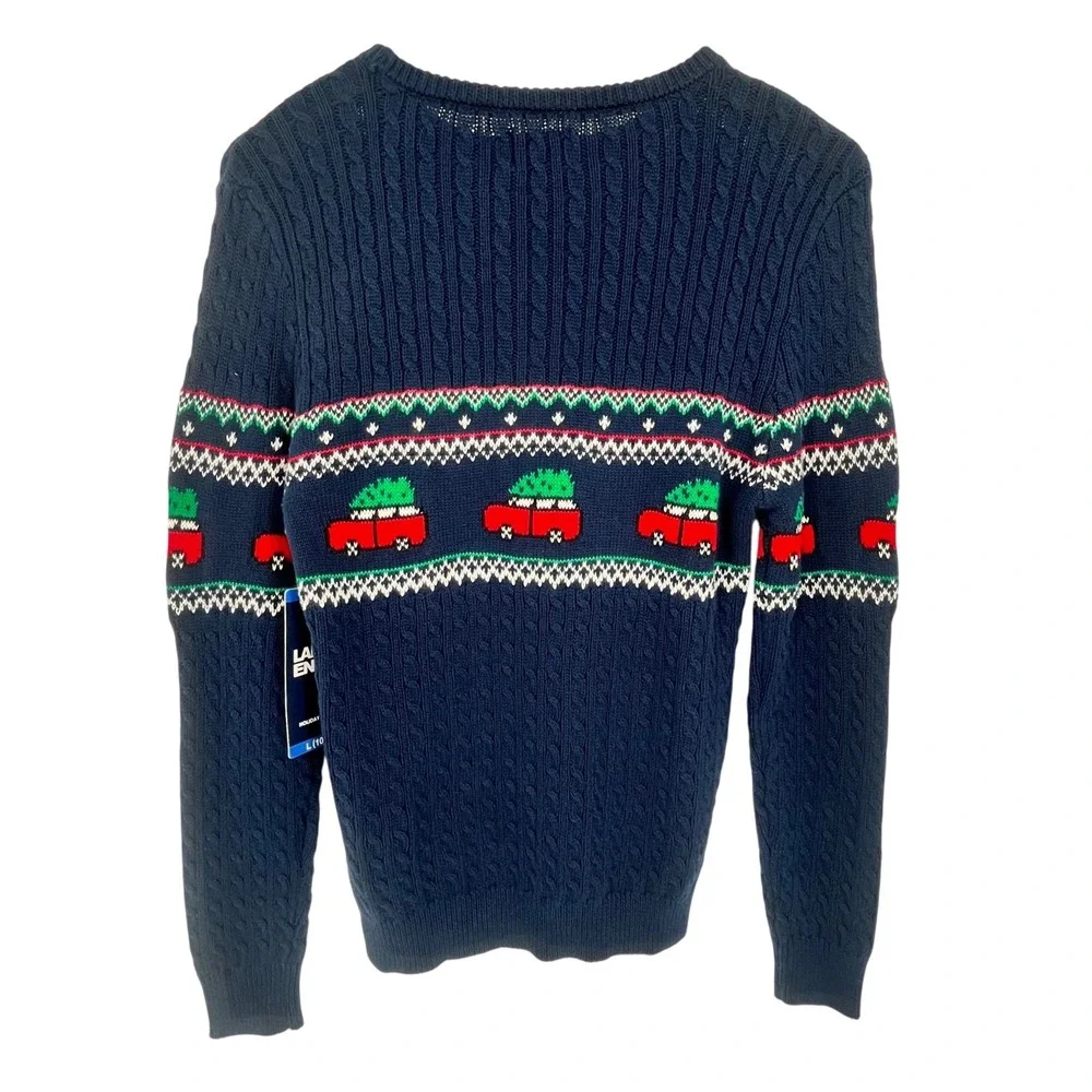 NWT‎ Lands End Kids Boys Sweater Large 10-12 Navy Christmas Tree Truck Holiday